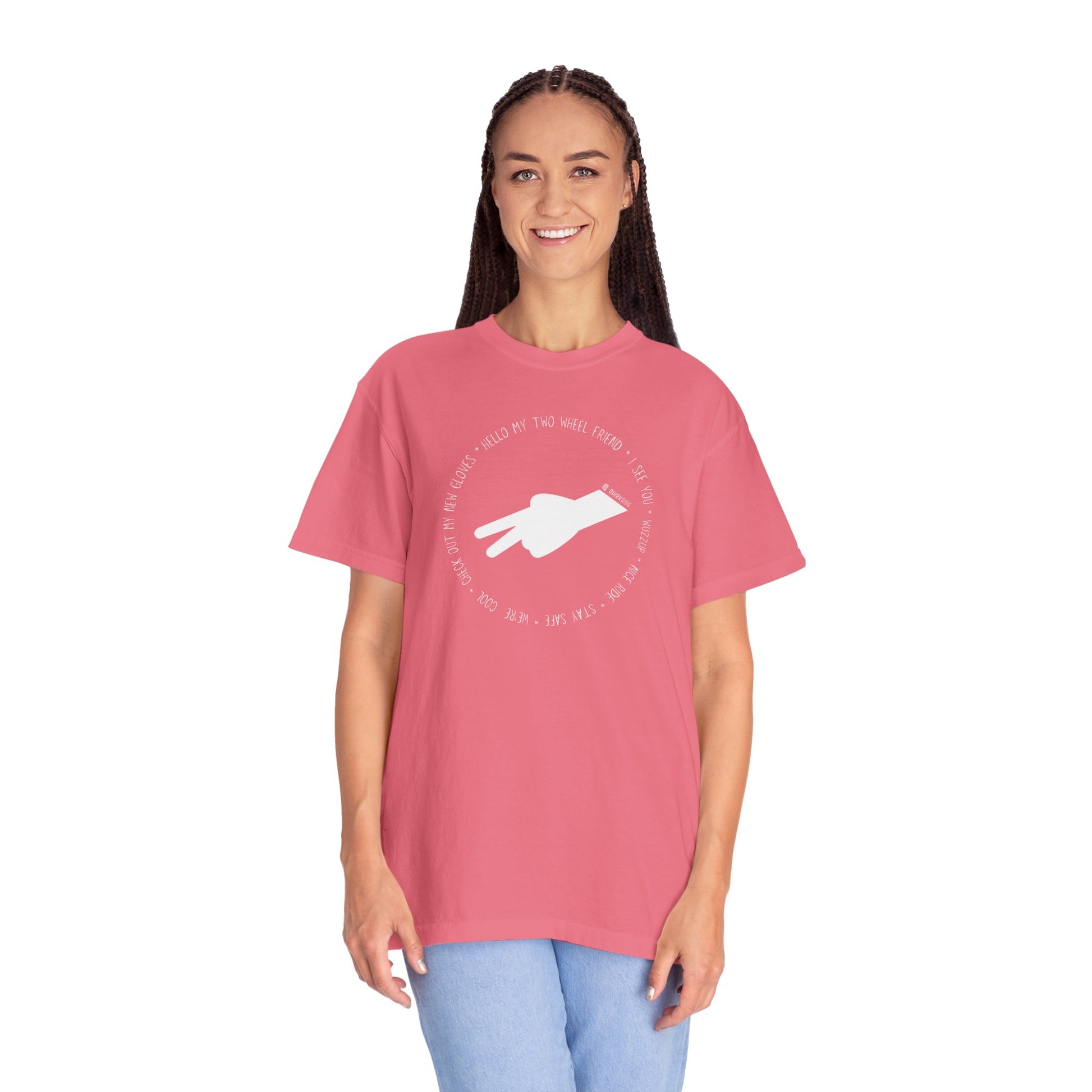 Biker Wave T-shirt, Motorcycle Enthusiast Tee, Unisex Garment-Dyed Top, Motorbike Gift Shirt, Respectful Biker Apparel - Quirkside Creations