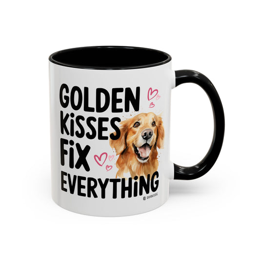 Golden Kisses Fix Everything Mug, Dog Lover Gift, Pet Owner Coffee Cup, Cute Animal Lover Mug, Fun Pet Quote Mug