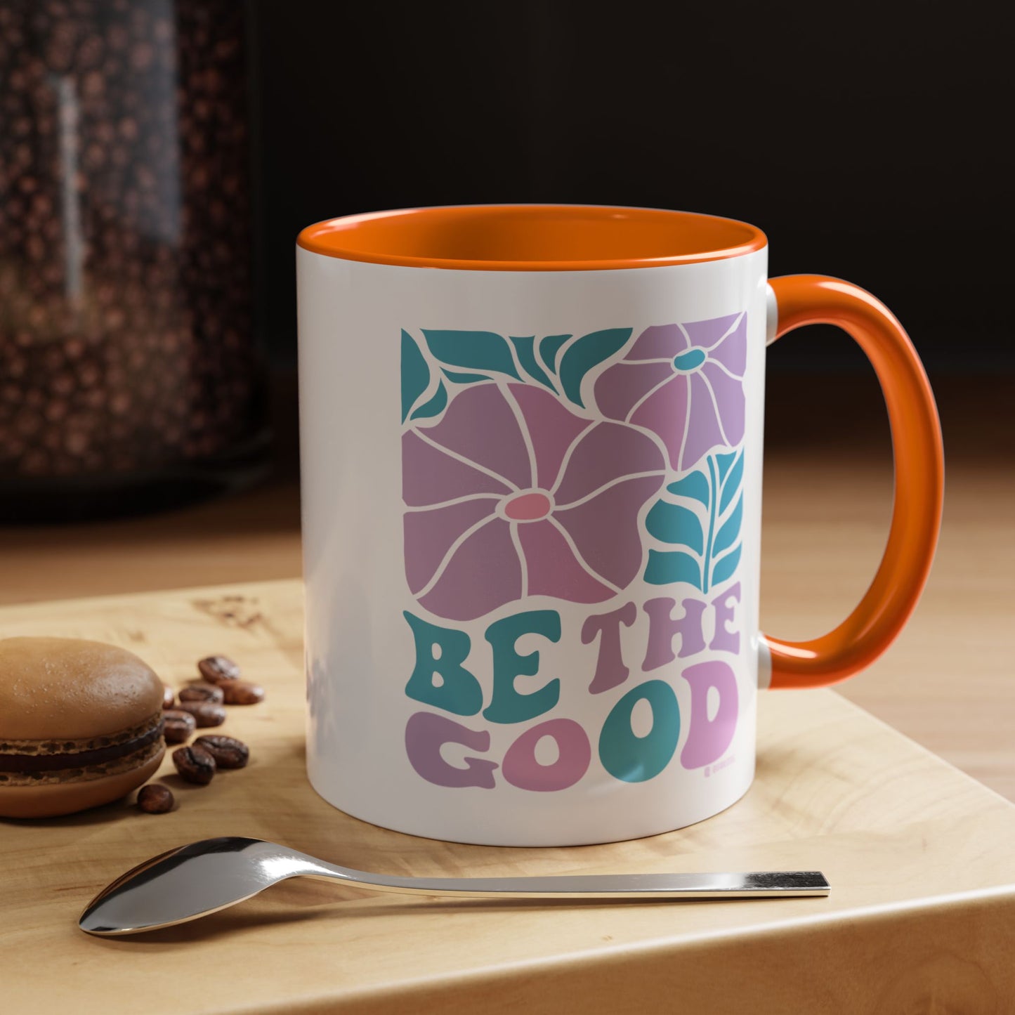 Accent Coffee Mug | 'Be the Good' Floral Design | Inspirational Mug, Gift for Her, Office Mug, Coffee Lover Gift, Home Decor