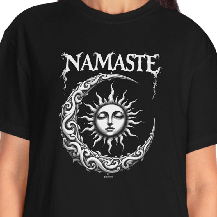 Namastay Gothic Moon Unisex T-shirt, Sanskrit Greeting Tee, Moon Phases Shirt, Spiritual Clothing, Boho Top