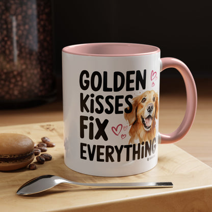 Golden Kisses Fix Everything Mug, Dog Lover Gift, Pet Owner Coffee Cup, Cute Animal Lover Mug, Fun Pet Quote Mug