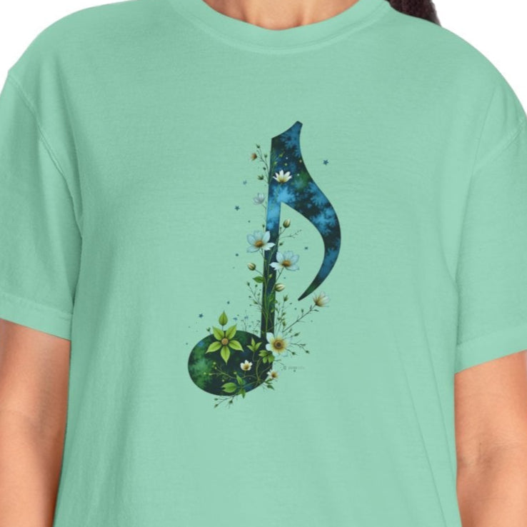 Music and Nature Unisex T-shirt, Rhythm Bloom Design, Music Lover Gift, Nature Enthusiast Tee, Festival Shirt, Botanical Graphic Tee