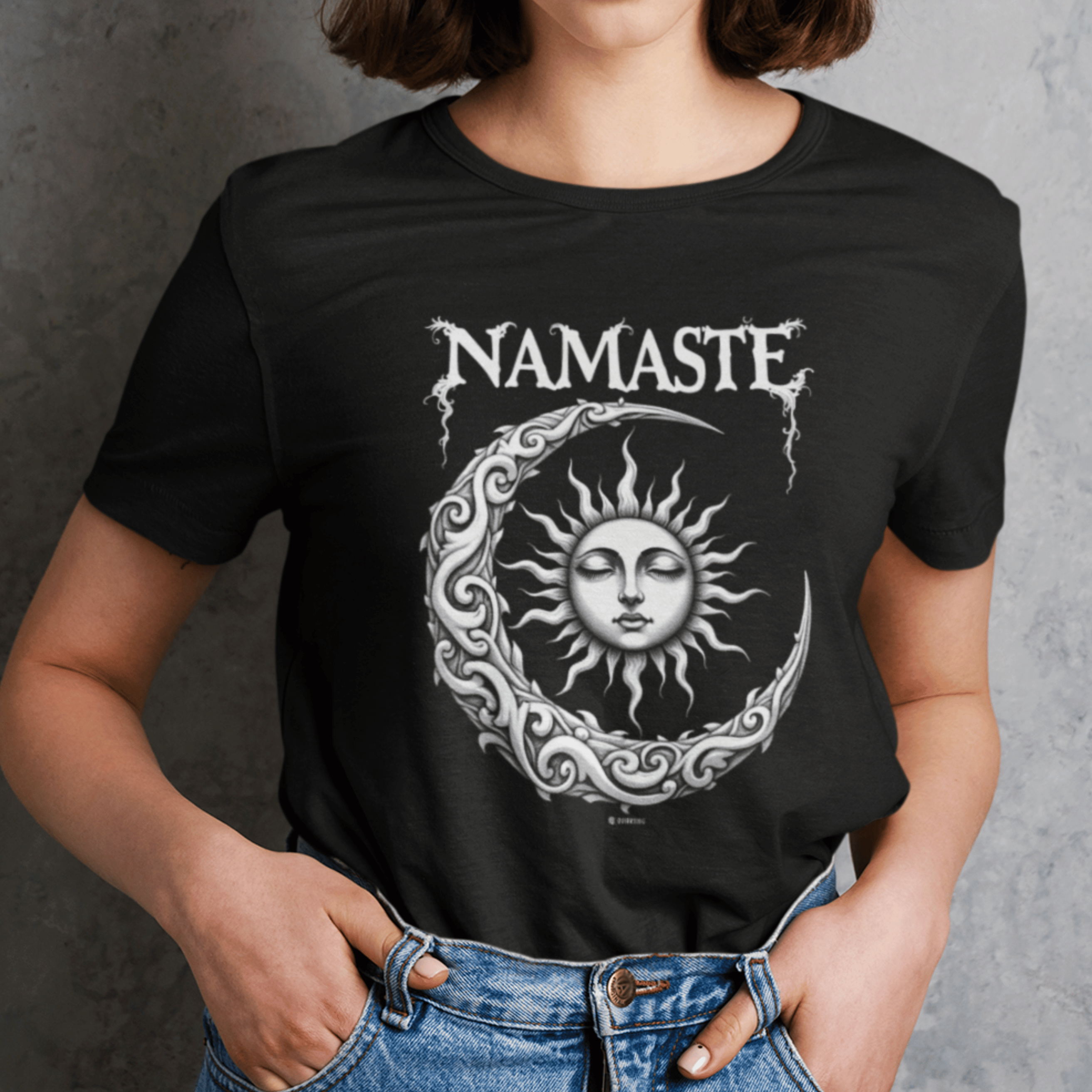 Namastay Gothic Moon Unisex T-shirt, Sanskrit Greeting Tee, Moon Phases Shirt, Spiritual Clothing, Boho Top