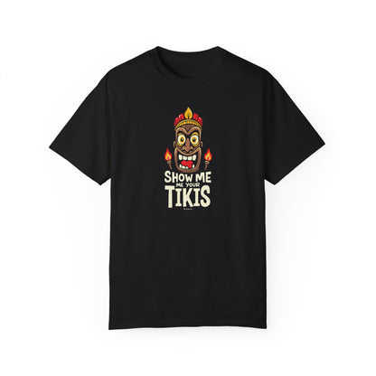 Tiki Print Tee, Hawaiian Style Shirt, Unisex Graphic Tshirt, Funny Aloha Top, Naughty Island Apparel