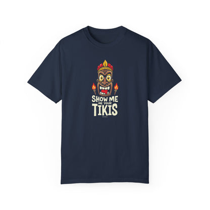 Tiki Print Tee, Hawaiian Style Shirt, Unisex Graphic Tshirt, Funny Aloha Top, Naughty Island Apparel