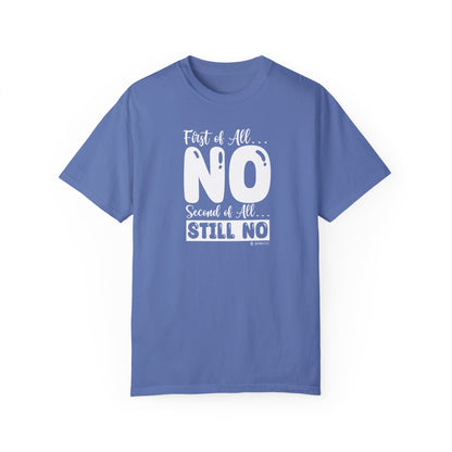 Funny No Means No Unisex Garment-Dyed T-shirt, Humorous Saying Tee, Sarcastic Graphic Shirt, Gift for Joke Lovers, Casual Top - Quirkside Creations
