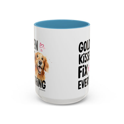 Golden Kisses Fix Everything Mug, Dog Lover Gift, Pet Owner Coffee Cup, Cute Animal Lover Mug, Fun Pet Quote Mug