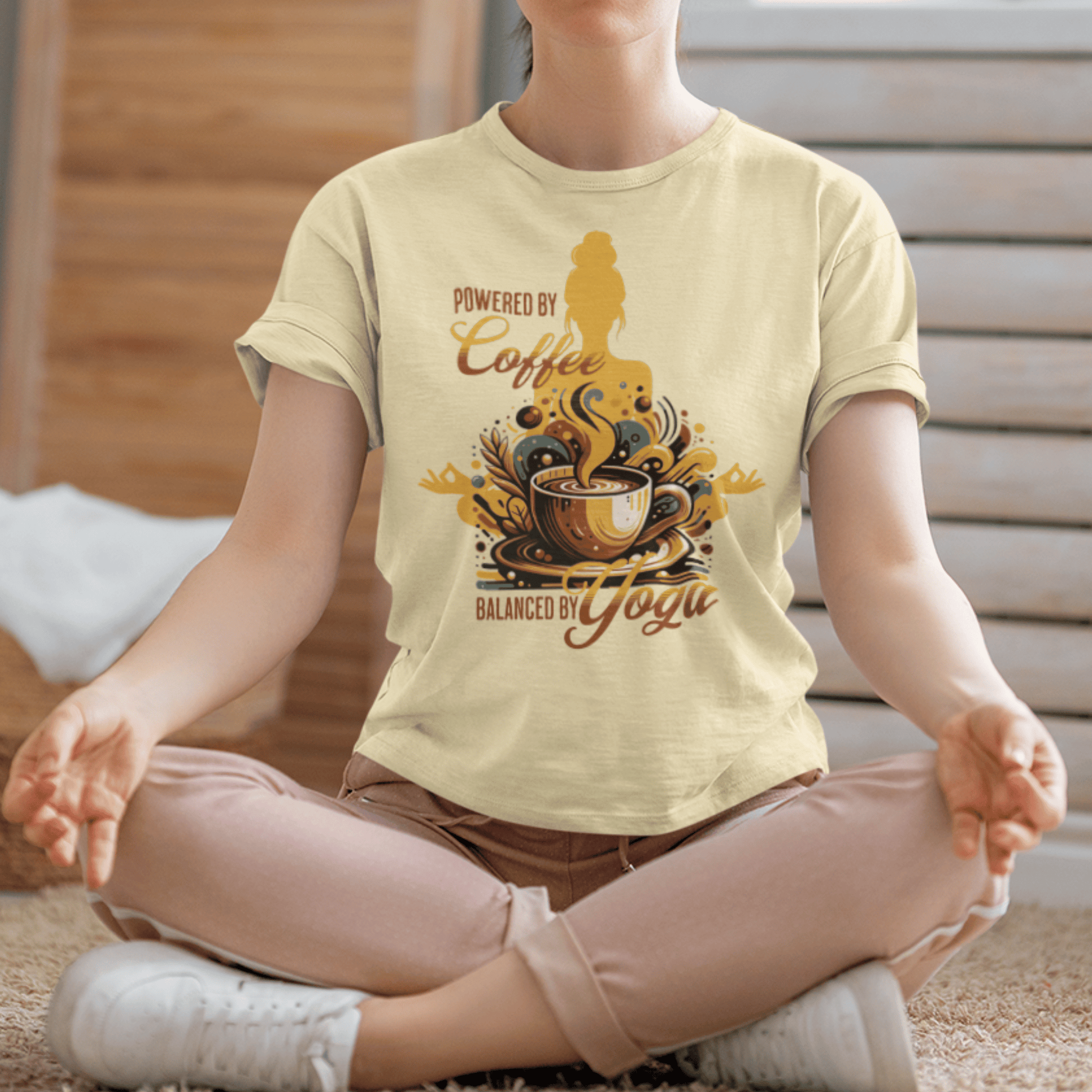 Coffee Lover Yoga Unisex Garment-Dyed T-shirt, Funny Workout Tee, Meditation Top, Gift for Yogi, Coffeeholic Shirt - Quirkside Creations