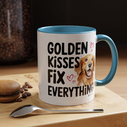 Golden Kisses Fix Everything Mug, Dog Lover Gift, Pet Owner Coffee Cup, Cute Animal Lover Mug, Fun Pet Quote Mug