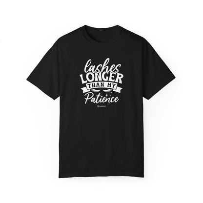 Funny Patience Levels Eye Lashes T-shirt, Humorous Graphic Tee, Sarcastic Unisex Shirt, Comical Quote Top, Men's Women's Apparel - Quirkside Creations