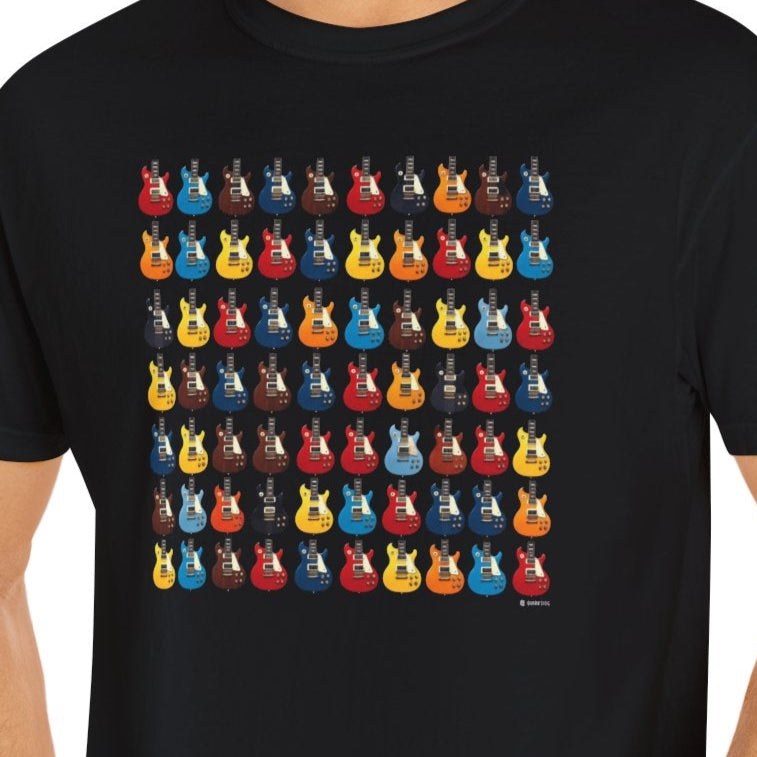 Electric Guitar Grid Unisex Garment-Dyed T-shirt, Music Lover Tee, Guitarist Gift, Rock Band Shirt, Guitar Art Apparel