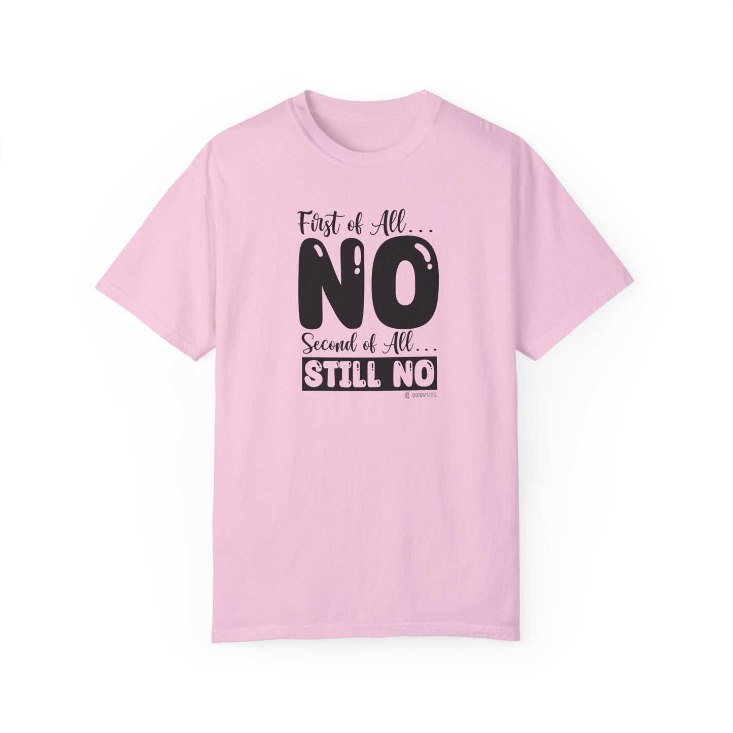 Funny No Means No Unisex Garment-Dyed T-shirt, Humorous Saying Tee, Sarcastic Graphic Shirt, Gift for Joke Lovers, Casual Top - Quirkside Creations