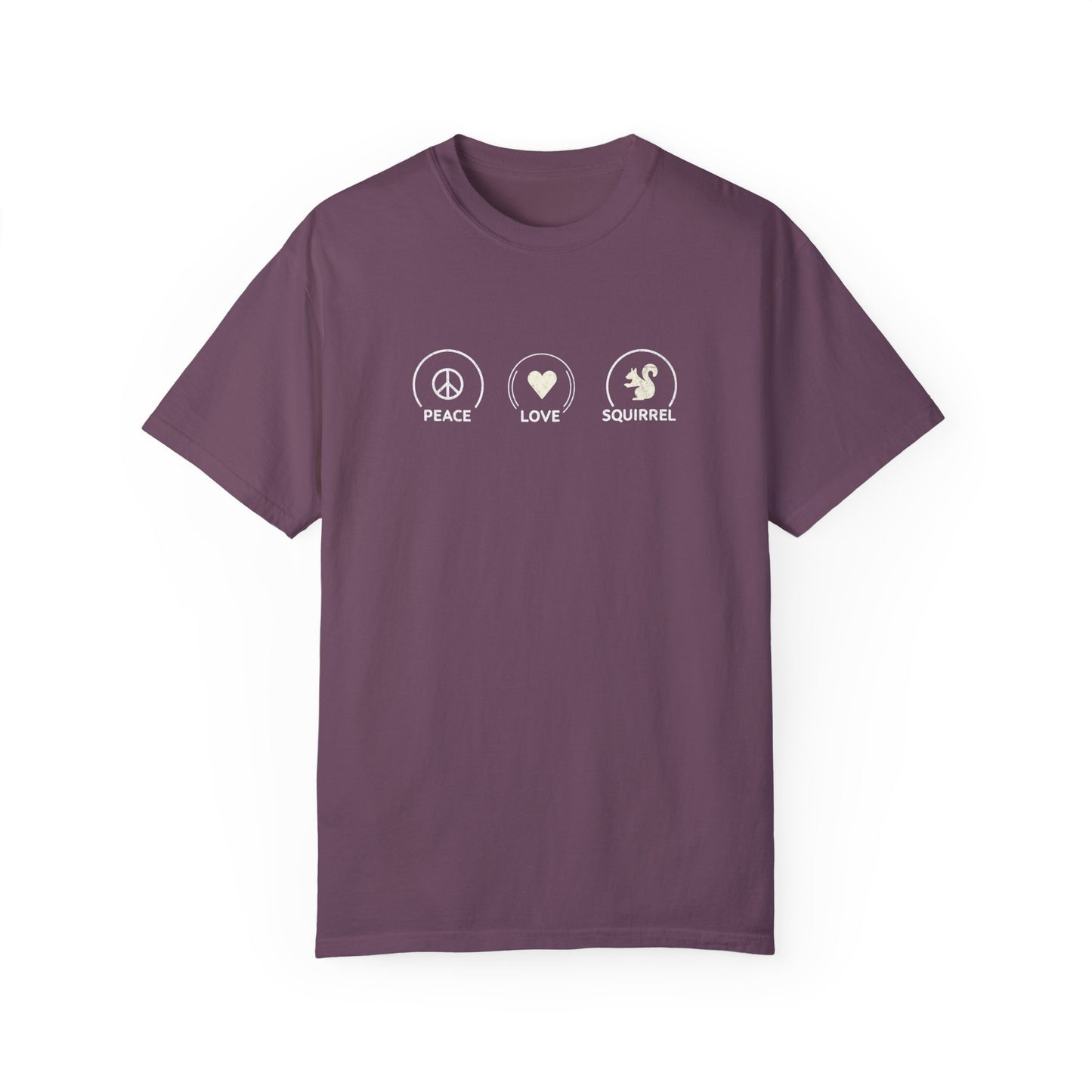 Peace Love Squirrel Unisex T-shirt, Funny Graphic Tee, Humorous Distraction Quote Shirt, Gift for Easily Distracted, Positive Vibes Top