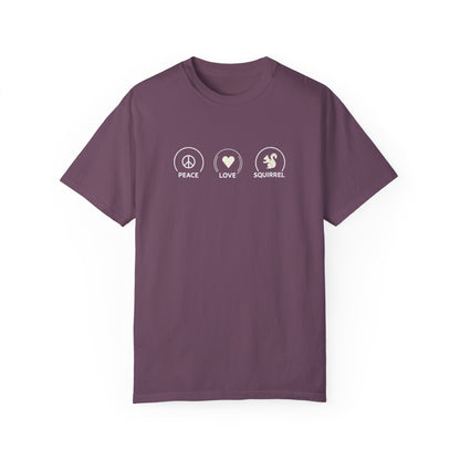 Peace Love Squirrel Unisex T-shirt, Funny Graphic Tee, Humorous Distraction Quote Shirt, Gift for Easily Distracted, Positive Vibes Top