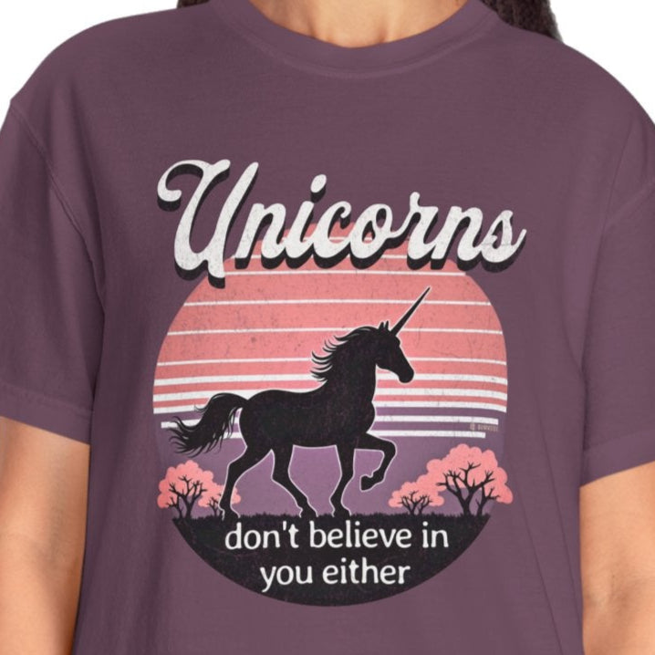 Unicorn Believer Unisex Garment-Dyed T-shirt, Funny Unicorn Tee, Cryptid Enthusiast Gift, Mythical Creature Top, Humorous Cryptid Shirt