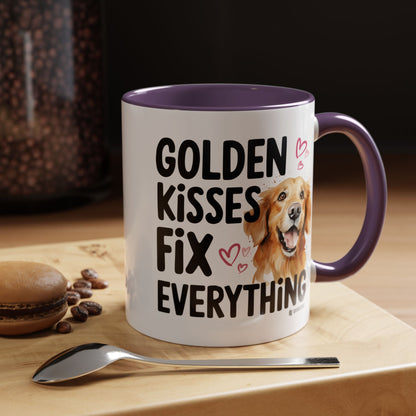 Golden Kisses Fix Everything Mug, Dog Lover Gift, Pet Owner Coffee Cup, Cute Animal Lover Mug, Fun Pet Quote Mug