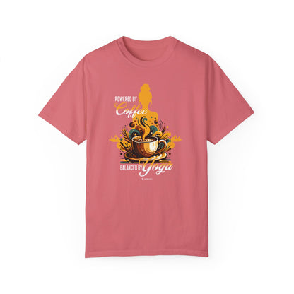Coffee Lover Yoga Unisex Garment-Dyed T-shirt, Funny Workout Tee, Meditation Top, Gift for Yogi, Coffeeholic Shirt - Quirkside Creations