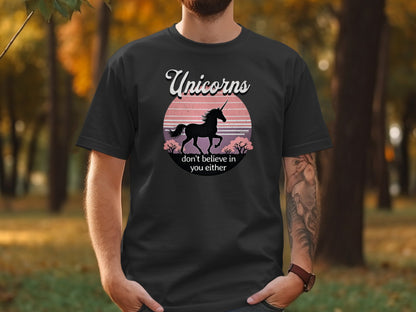 Unicorn Believer Unisex Garment-Dyed T-shirt, Funny Unicorn Tee, Cryptid Enthusiast Gift, Mythical Creature Top, Humorous Cryptid Shirt