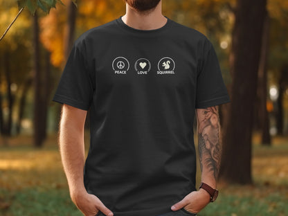 Peace Love Squirrel Unisex T-shirt, Funny Graphic Tee, Humorous Distraction Quote Shirt, Gift for Easily Distracted, Positive Vibes Top
