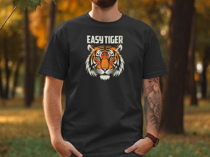 Funny Easy Tiger Unisex T-shirt, Tiger Face Graphic Tee, Sarcastic Animal Lover Shirt, Cool Gift for Men and Women, Unique Statement Top