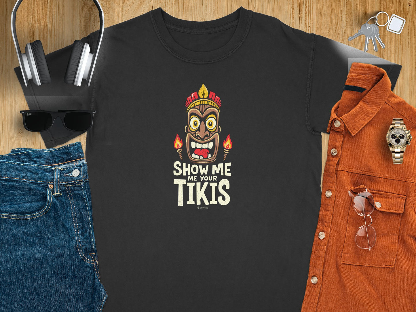 Tiki Print Tee, Hawaiian Style Shirt, Unisex Graphic Tshirt, Funny Aloha Top, Naughty Island Apparel