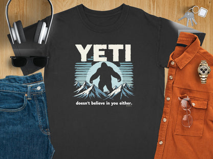 Yeti Believer Unisex Garment-Dyed T-shirt, Funny Abominable Snowman Tee, Cryptid Enthusiast Gift, Mythical Creature Top, Funny Cryptid Shirt