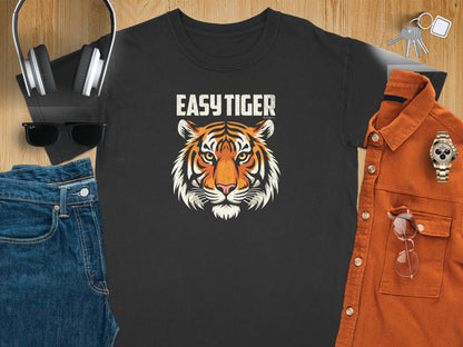 Funny Easy Tiger Unisex T-shirt, Tiger Face Graphic Tee, Sarcastic Animal Lover Shirt, Cool Gift for Men and Women, Unique Statement Top