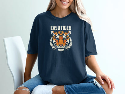 Funny Easy Tiger Unisex T-shirt, Tiger Face Graphic Tee, Sarcastic Animal Lover Shirt, Cool Gift for Men and Women, Unique Statement Top