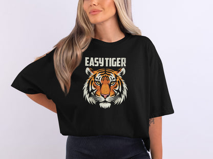 Funny Easy Tiger Unisex T-shirt, Tiger Face Graphic Tee, Sarcastic Animal Lover Shirt, Cool Gift for Men and Women, Unique Statement Top
