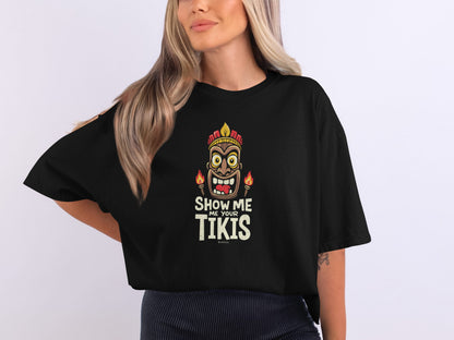 Tiki Print Tee, Hawaiian Style Shirt, Unisex Graphic Tshirt, Funny Aloha Top, Naughty Island Apparel