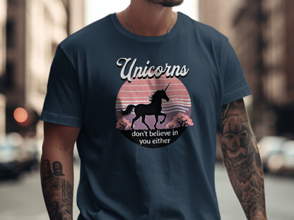 Unicorn Believer Unisex Garment-Dyed T-shirt, Funny Unicorn Tee, Cryptid Enthusiast Gift, Mythical Creature Top, Humorous Cryptid Shirt