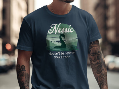 Nessie Believer Unisex Garment-Dyed T-shirt, Funny Loch Ness Tee, Cryptid Enthusiast Gift, Mythical Creature Top, Humorous Cryptid Shirt