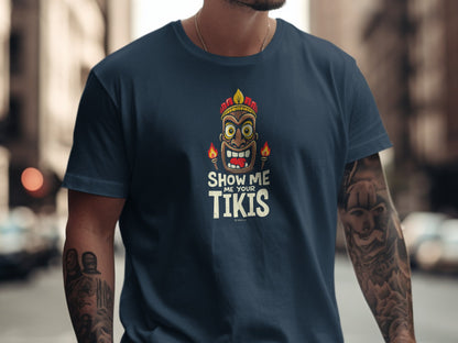 Tiki Print Tee, Hawaiian Style Shirt, Unisex Graphic Tshirt, Funny Aloha Top, Naughty Island Apparel