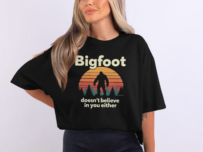 Bigfoot Believer Unisex Garment-Dyed T-shirt, Funny Sasquatch Tee, Cryptid Enthusiast Gift, Mythical Creature Top, Humorous Cryptid Shirt