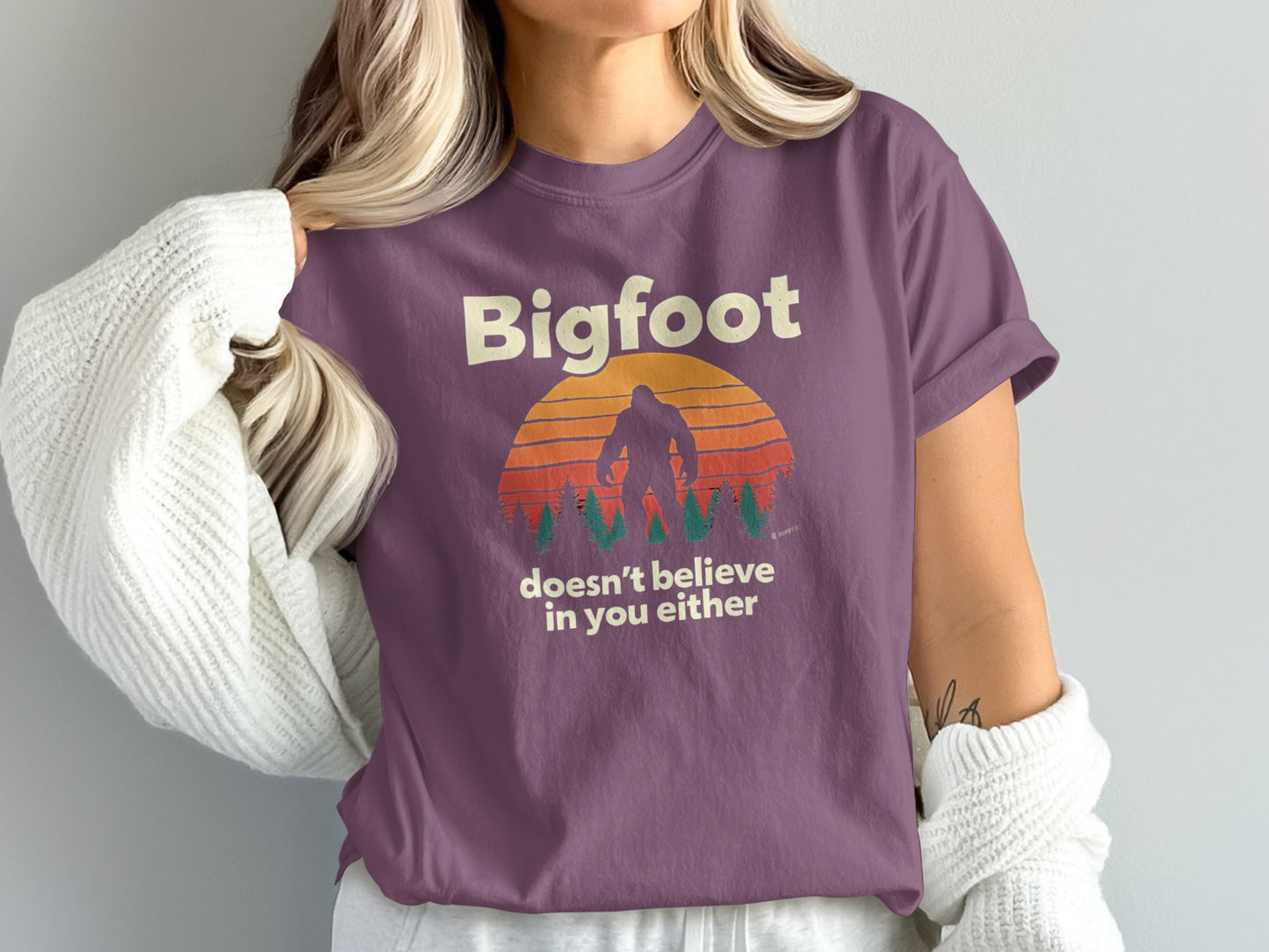Bigfoot Believer Unisex Garment-Dyed T-shirt, Funny Sasquatch Tee, Cryptid Enthusiast Gift, Mythical Creature Top, Humorous Cryptid Shirt