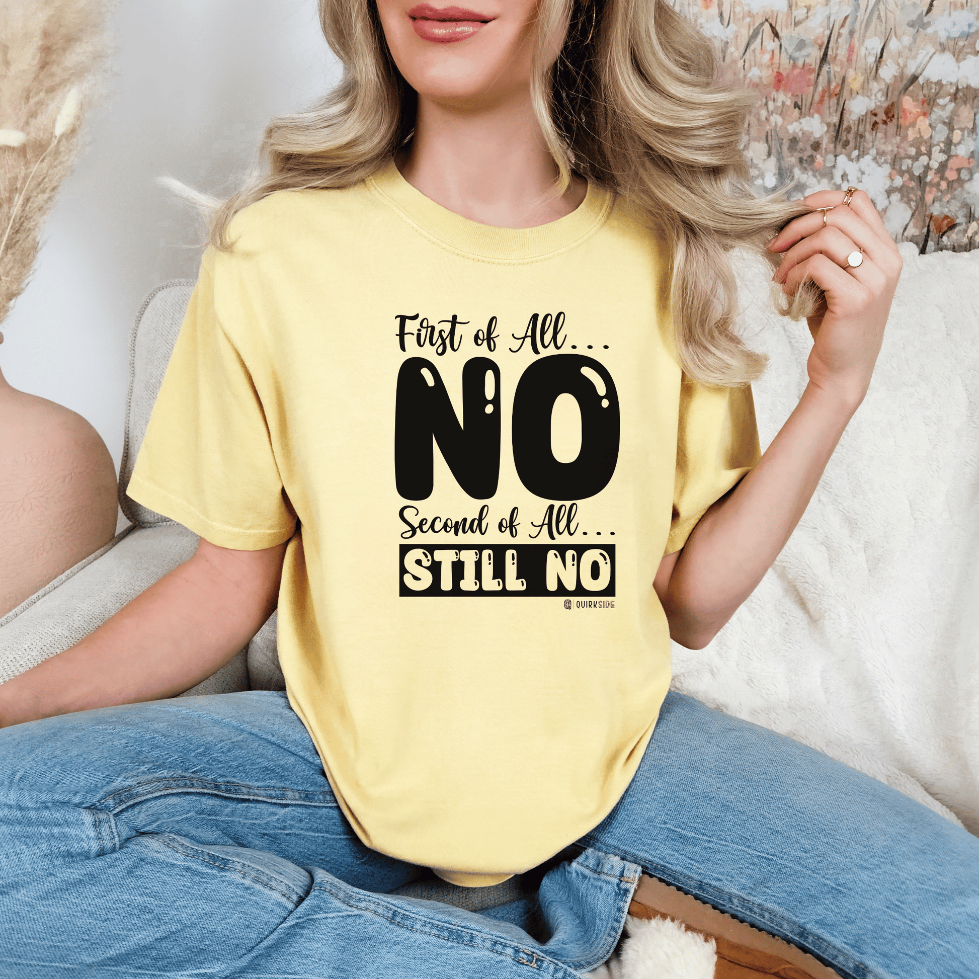 Funny No Means No Unisex Garment-Dyed T-shirt, Humorous Saying Tee, Sarcastic Graphic Shirt, Gift for Joke Lovers, Casual Top - Quirkside Creations