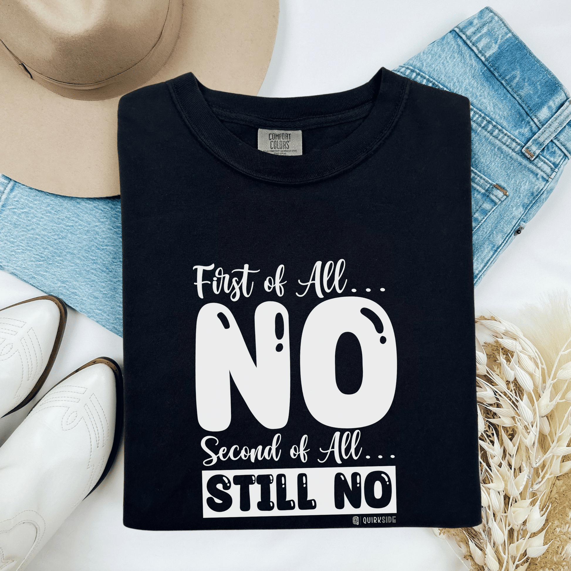 Funny No Means No Unisex Garment-Dyed T-shirt, Humorous Saying Tee, Sarcastic Graphic Shirt, Gift for Joke Lovers, Casual Top - Quirkside Creations