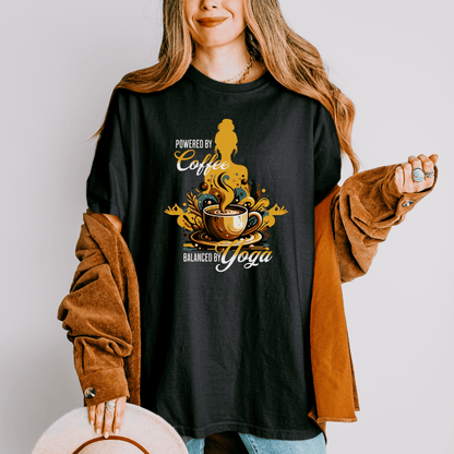 Coffee Lover Yoga Unisex Garment-Dyed T-shirt, Funny Workout Tee, Meditation Top, Gift for Yogi, Coffeeholic Shirt - Quirkside Creations