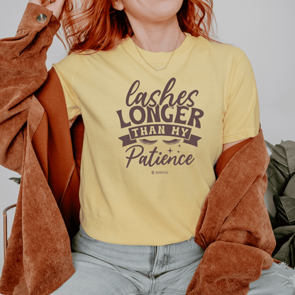 Funny Patience Levels Eye Lashes T-shirt, Humorous Graphic Tee, Sarcastic Unisex Shirt, Comical Quote Top, Men's Women's Apparel - Quirkside Creations