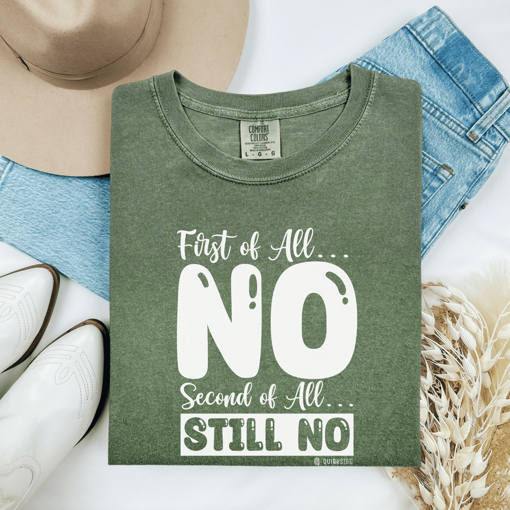 Funny No Means No Unisex Garment-Dyed T-shirt, Humorous Saying Tee, Sarcastic Graphic Shirt, Gift for Joke Lovers, Casual Top - Quirkside Creations