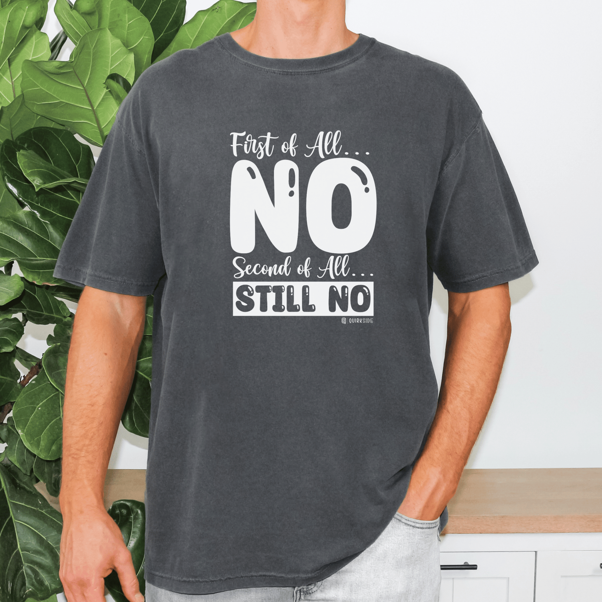 Funny No Means No Unisex Garment-Dyed T-shirt, Humorous Saying Tee, Sarcastic Graphic Shirt, Gift for Joke Lovers, Casual Top - Quirkside Creations